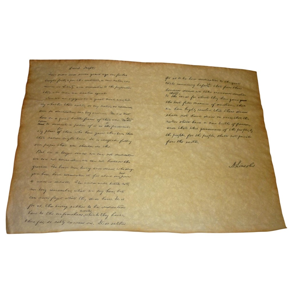 Abraham Lincoln Gettysburg Address Reprint Vellum‎ Aged Paper Signature Replica